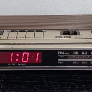 1980's General Electric Alarm Clock Radio -  Woodgrain Finish